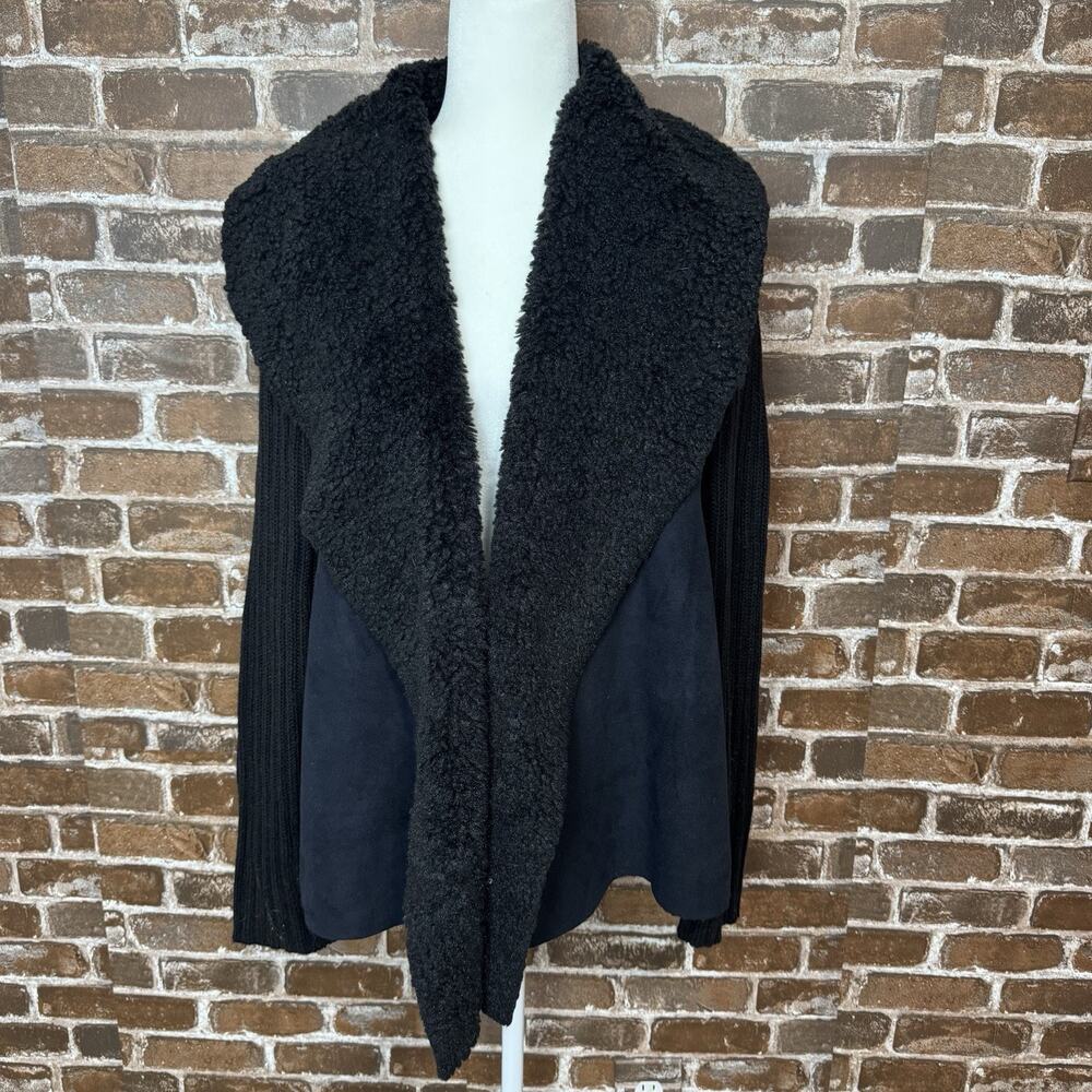 Faded Glory Sherpa Women’s Size Large Faux Suede Ribbed Sweater Jacket Black